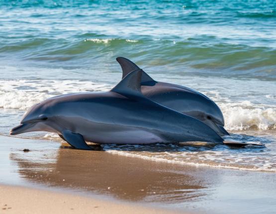 На берег Анапы выбросились два дельфина, один погиб