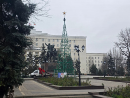 Рабочие приступили к установке новогодних елей в центре Ростова